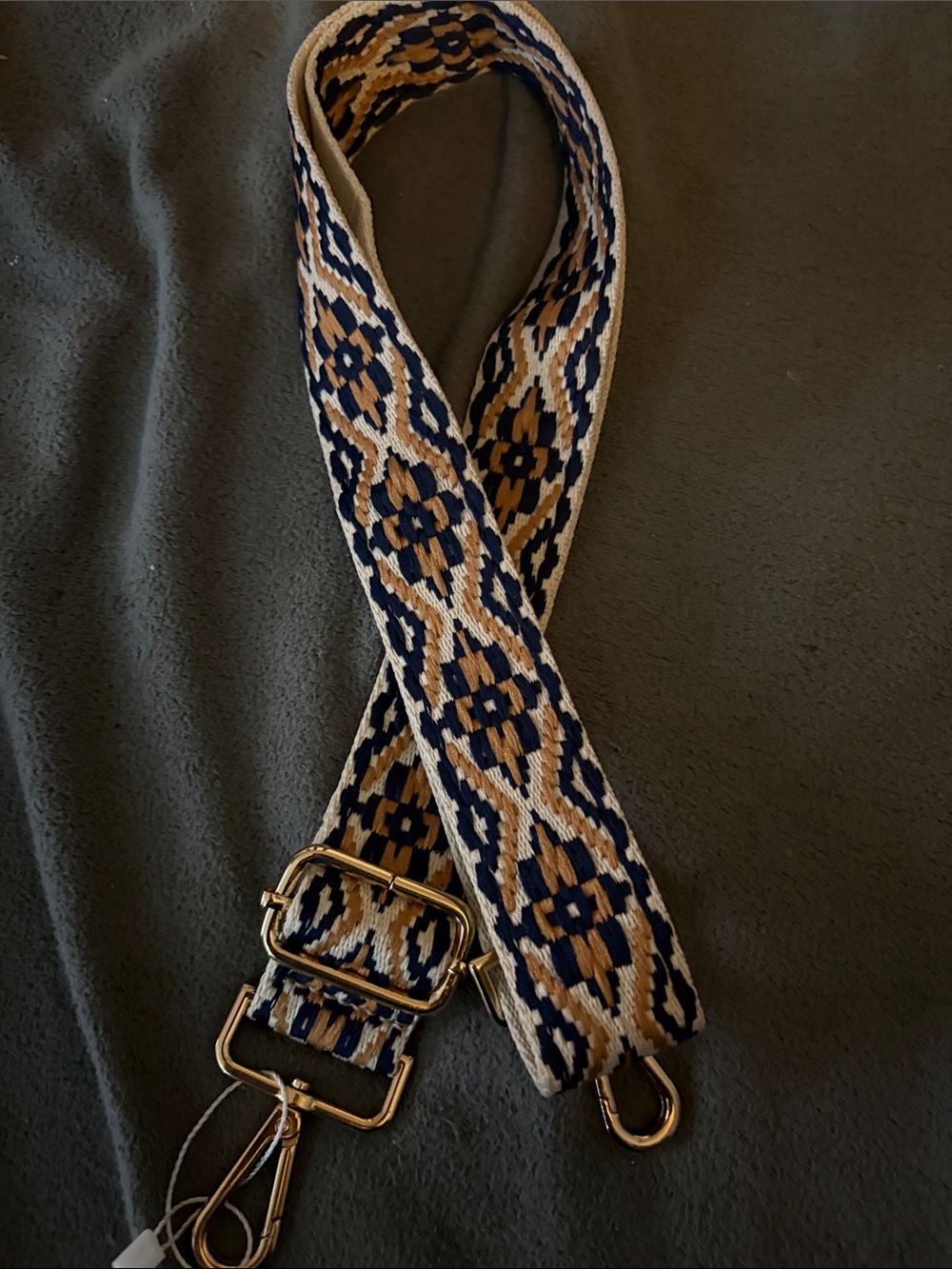 Woven Navy and Camel Geometric Bag Strap - Picture 2 of 2